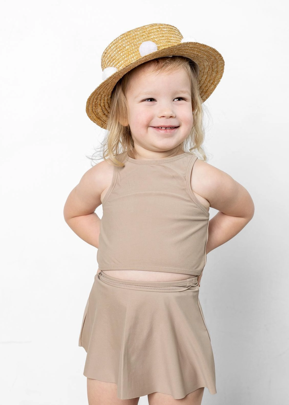 Taupe | Mini Racer Back Top toddler girl swimwear, summer swimwear for girls