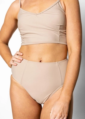 Taupe | Up High Bottoms elastic waistband swim bottoms, mix-and-match bikini bottoms