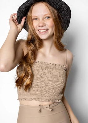 Taupe | Youth Bandeau Top toddler girl swimwear, summer swimwear for girls