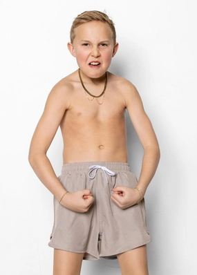Taupe | Youth Retro Shorties boys summer swimwear, boys rash guard swim sets