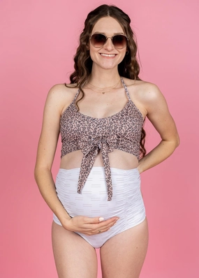Taupe Dashes | Maternity Bottoms elastic waistband swim bottoms, mix-and-match bikini bottoms