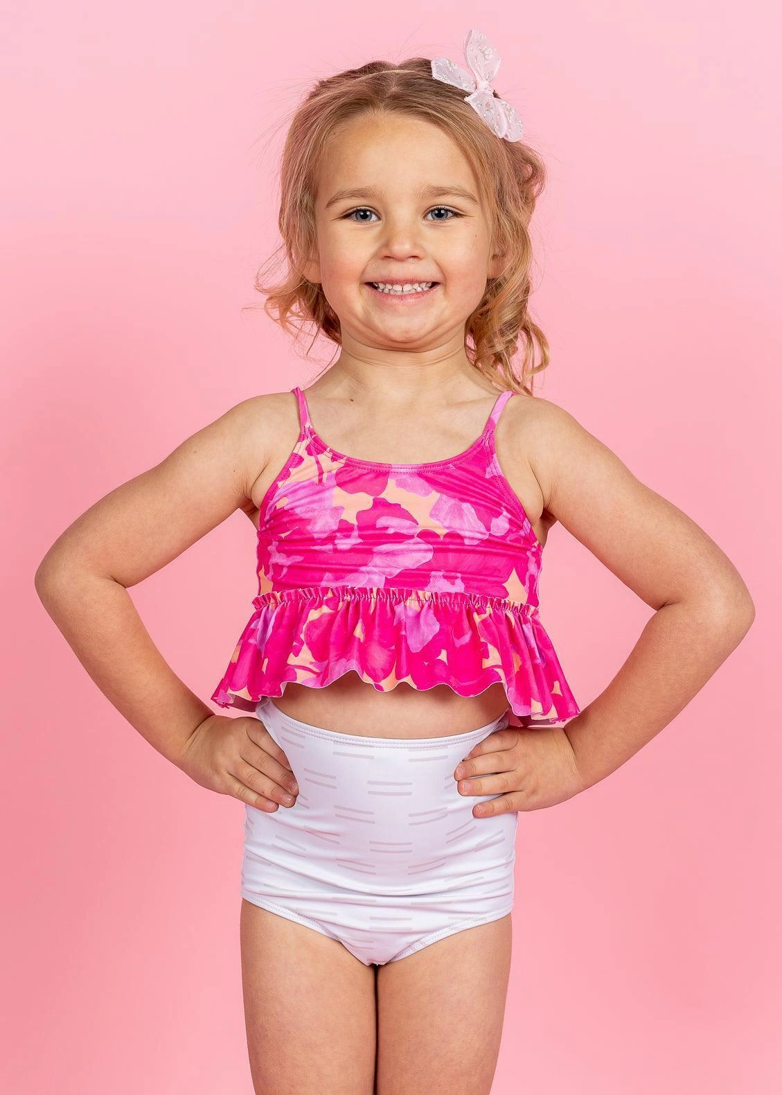 Taupe Dashes | Mini High-Waisted Bottoms toddler girl swimwear, summer swimwear for girls