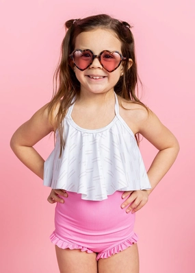 Taupe Dashes | Mini Swing Top toddler girl swimwear, summer swimwear for girls