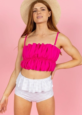 Taupe Dashes | Peplum Bottoms elastic waistband swim bottoms, mix-and-match bikini bottoms