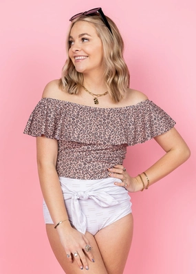 Taupe Dashes | Tie-Up-Front Bottoms elastic waistband swim bottoms, mix-and-match bikini bottoms
