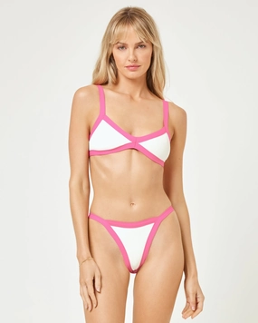 Taylor Bikini Top - Bubblegum Pink-Cream halter swim tops, wireless bikini tops