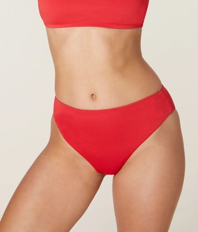 The 90s High Waist Bikini Bottom - Eco Nylon - Cherry Red luxury womens swimwear, swimwear for beach vacation