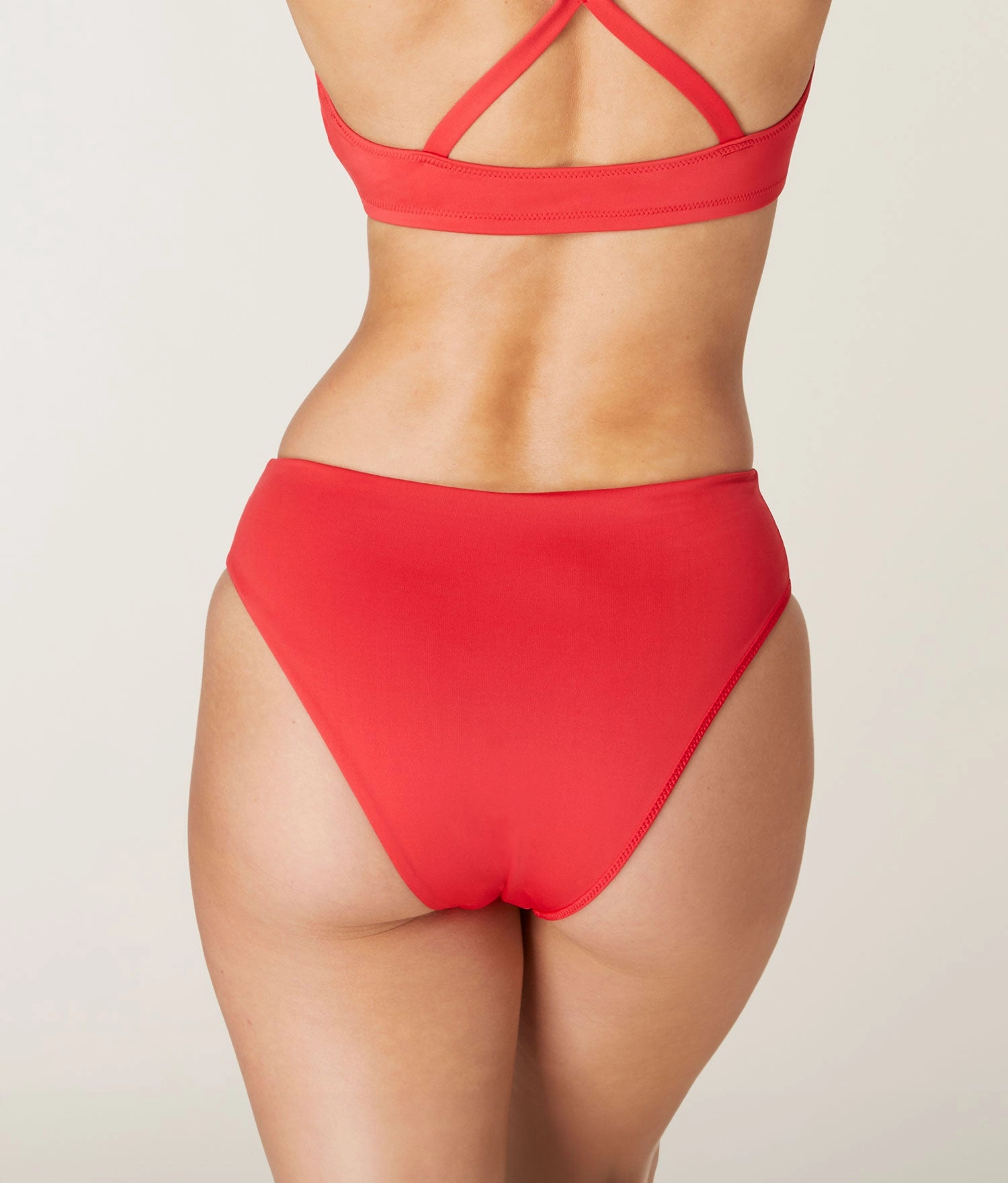 The 90s High Waist Bikini Bottom - Eco Nylon - Cherry Red