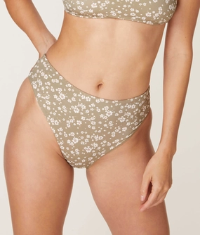 The 90s High Waist Bikini Bottom - Eco Nylon - Ditsy Floral Olive (Archive) classic swimwear for women, everyday swimwear ladies
