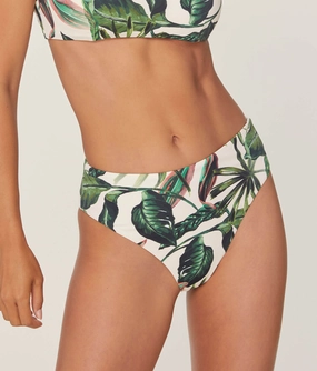The 90s High Waist Bikini Bottom - Eco Nylon - Ivory Palm (Archive) luxury womens swimwear, swimwear for beach vacation