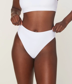 The 90s High Waist Bikini Bottom - Eco Nylon - White luxury womens swimwear, swimwear for beach vacation