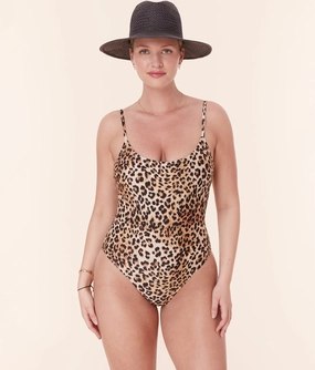 The Amalfi One Piece - Eco Nylon - Leopard - Long Torso classic swimwear for women, everyday swimwear ladies