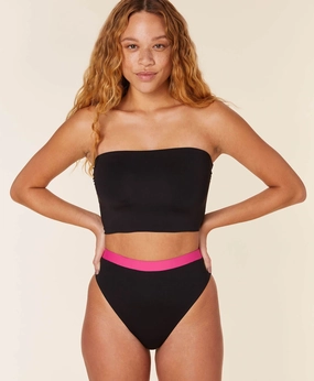 The Archive Banded High Waist Bikini Bottom - Flat - Black luxury womens swimwear, swimwear for beach vacation