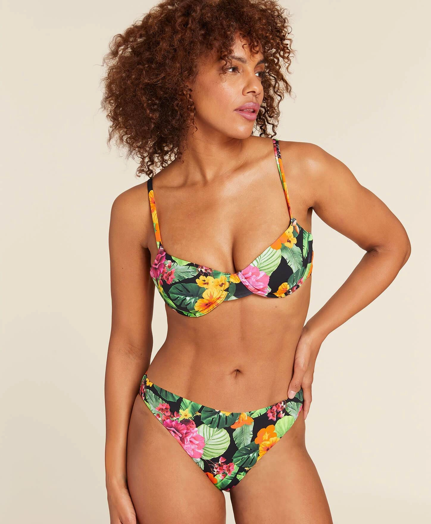 The Archive Bermuda Bikini Top - Flat - Tropical Floral luxury womens swimwear, swimwear for beach vacation