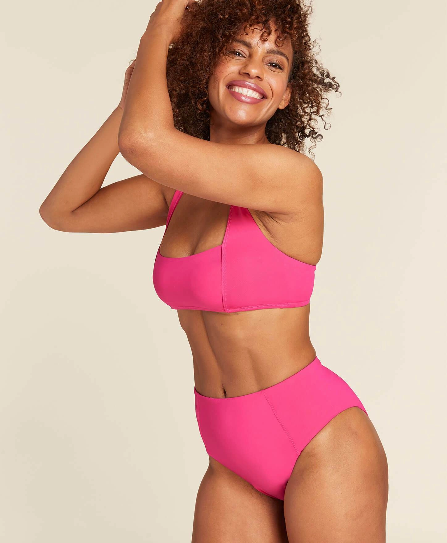 The Archive High Waist Cheeky Bikini Bottom - Flat - Neon - Hibiscus luxury womens swimwear, swimwear for beach vacation