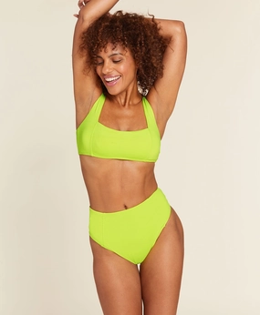The Archive High Waist Cheeky Bikini Bottom - Flat - Neon - Lemon classic swimwear for women, everyday swimwear ladies