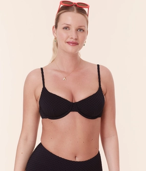 The Bermuda Bikini Top - Terry Dot - Black classic swimwear for women, everyday swimwear ladies