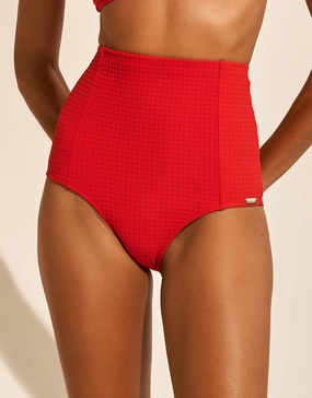 The Bloom High Waist Bikini Pant - Radiant Red adjustable swim bottoms women, flattering bikini bottoms