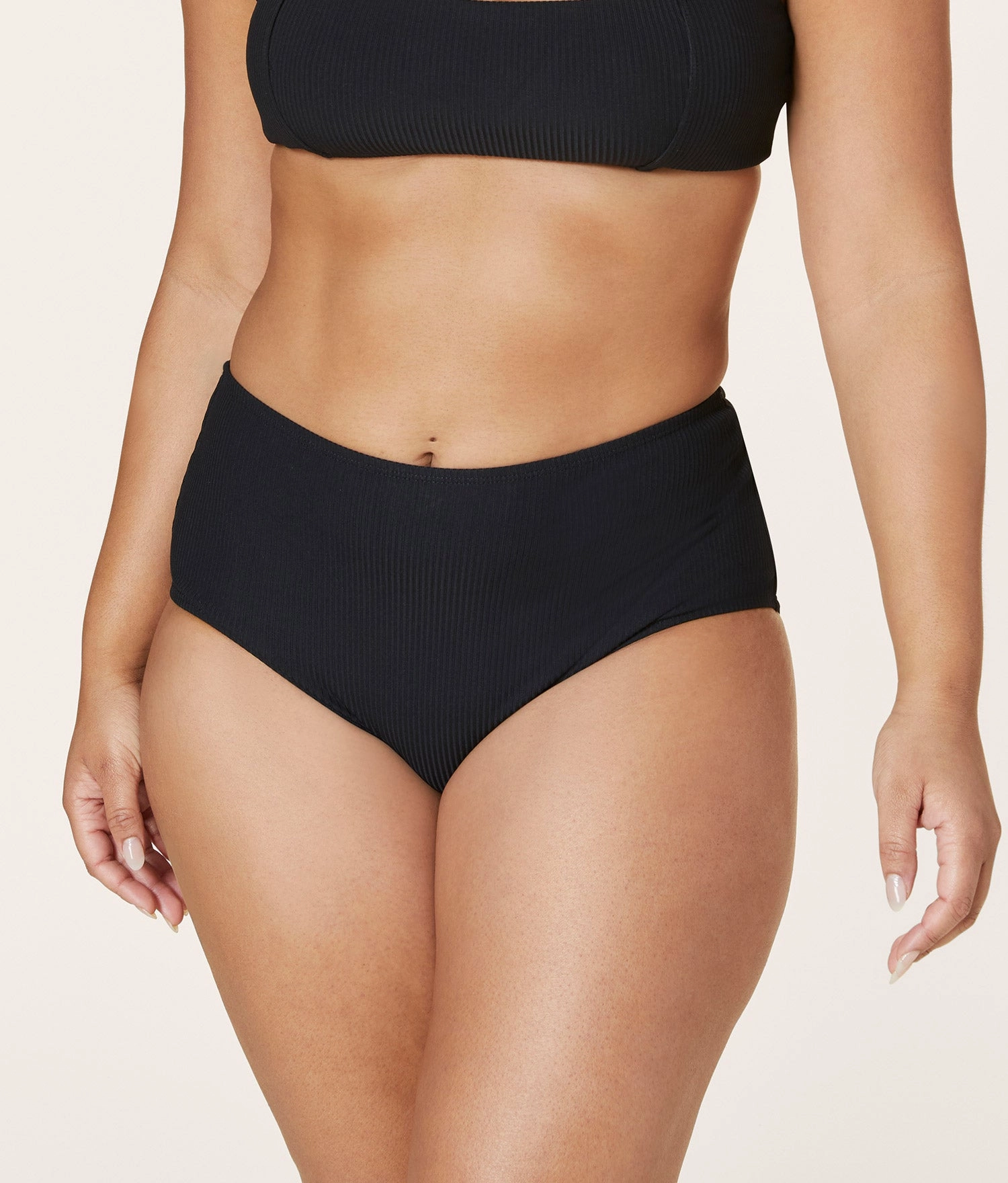 The High Waist Bikini Bottom - Ribbed - Black classic swimwear for women, everyday swimwear ladies