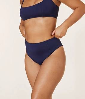 The High Waist Cheeky Bikini Bottom - Flat - Navy classic swimwear for women, everyday swimwear ladies