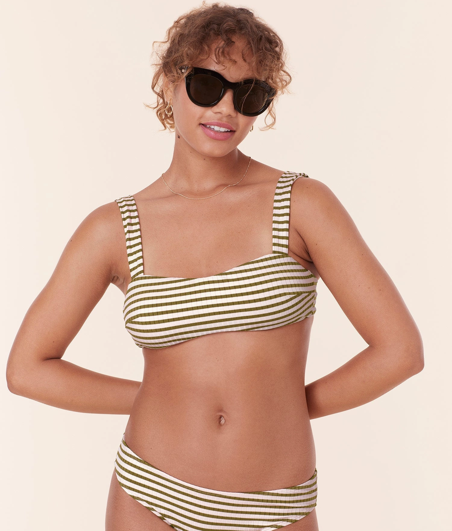 The Kalama Bikini Top - Striped Rib - Igauna luxury womens swimwear, swimwear for beach vacation