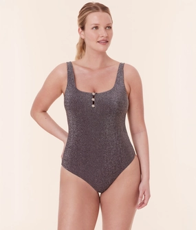 The Lipari One Piece - Glitter - Licorice - Classic classic swimwear for women, everyday swimwear ladies