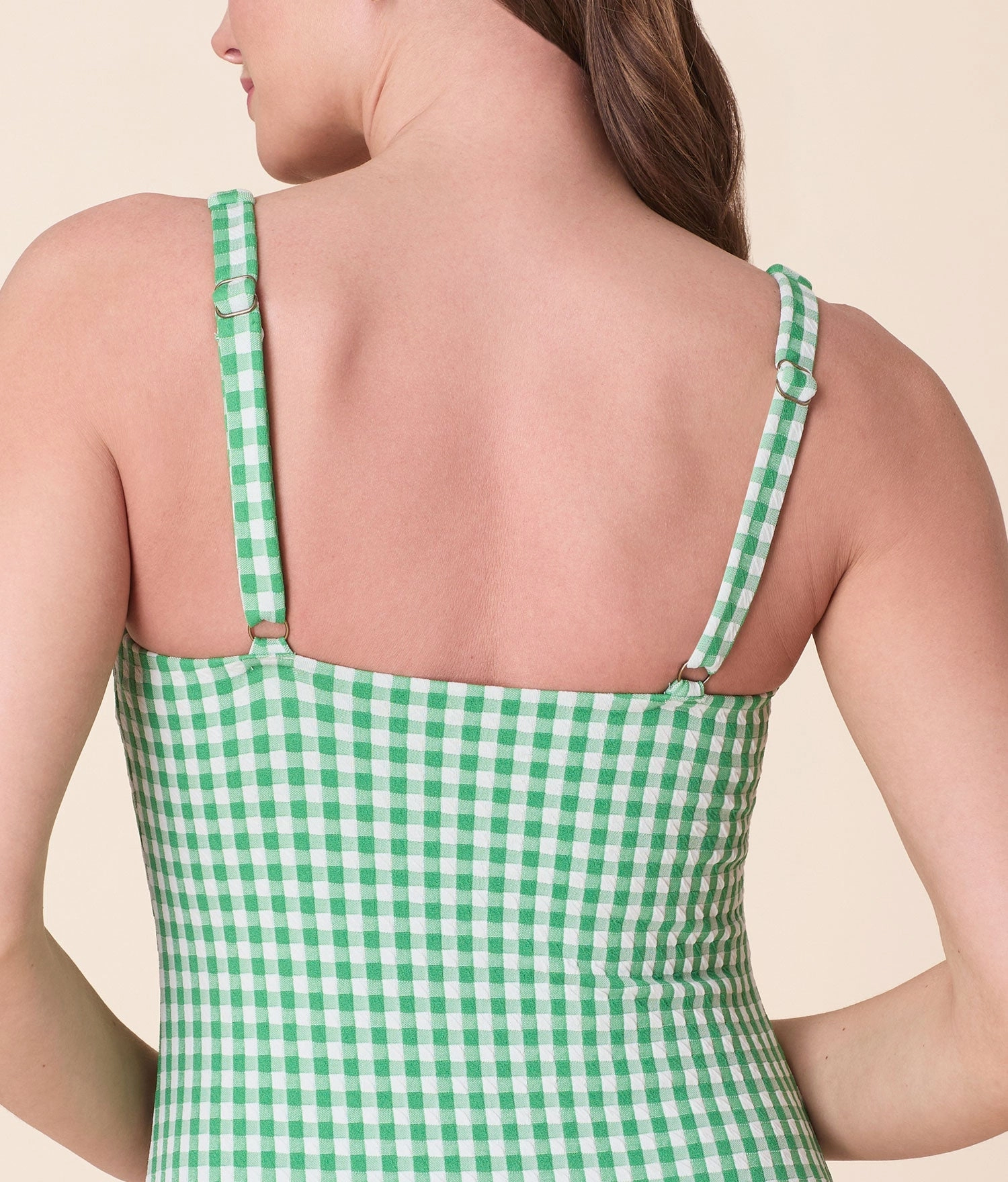 The Macao One Piece - Crinkle Gingham - Green Gingham - Long Torso