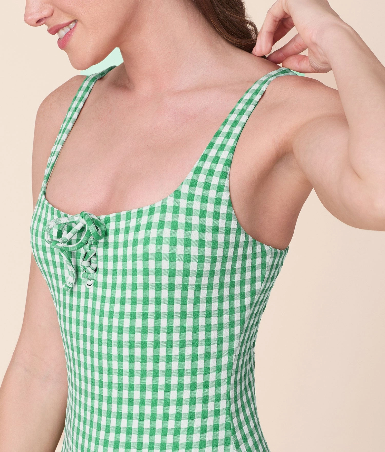 The Macao One Piece - Crinkle Gingham - Green Gingham - Long Torso