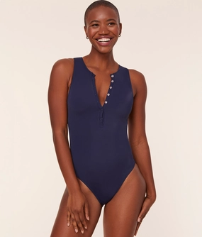 The Malibu One Piece - Eco Nylon - Navy - Long Torso classic swimwear for women, everyday swimwear ladies