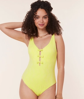 The Mana One Piece - Floral Lace - Limeade - Classic luxury womens swimwear, swimwear for beach vacation