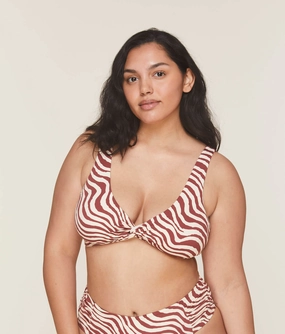 The Portofino Bikini Top - Eco Nylon - Bias Stripe Truffle (Archive) luxury womens swimwear, swimwear for beach vacation