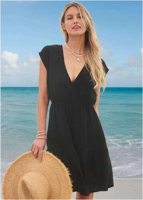 Tiered Cover-Up Dress - Black plain swimwear women, minimalist swimsuits
