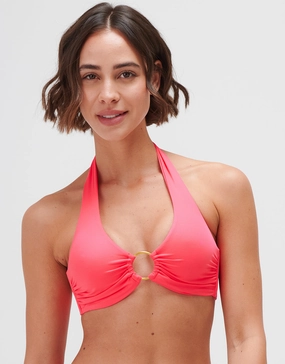 Timeless Underwired Halter Bikini Top - Bright Coral full coverage swim tops, cute bikini tops