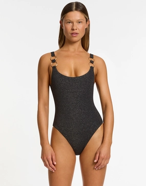 Tirari Nights Scoop Neck Swimsuit - Black womens resort swimwear, flattering one-piece swimsuits