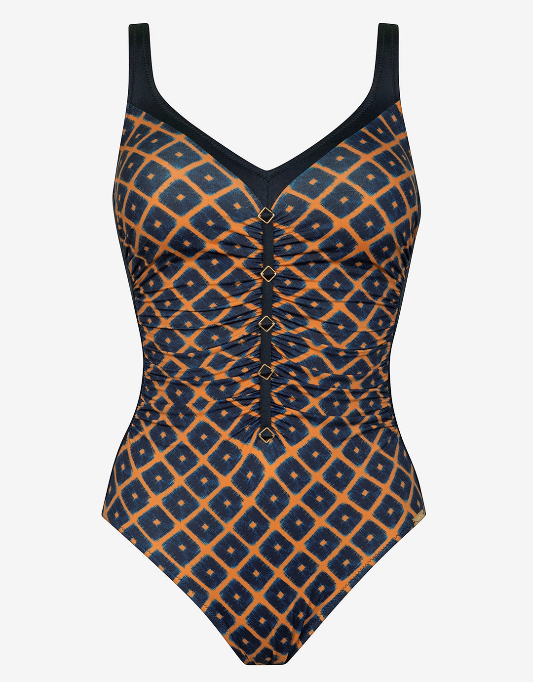 Tobacco Fields Detail Front Swimsuit - Tabac Black womens resort swimwear, flattering one-piece swimsuits