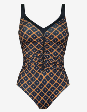 Tobacco Fields Detail Front Swimsuit - Tabac Black womens resort swimwear, flattering one-piece swimsuits