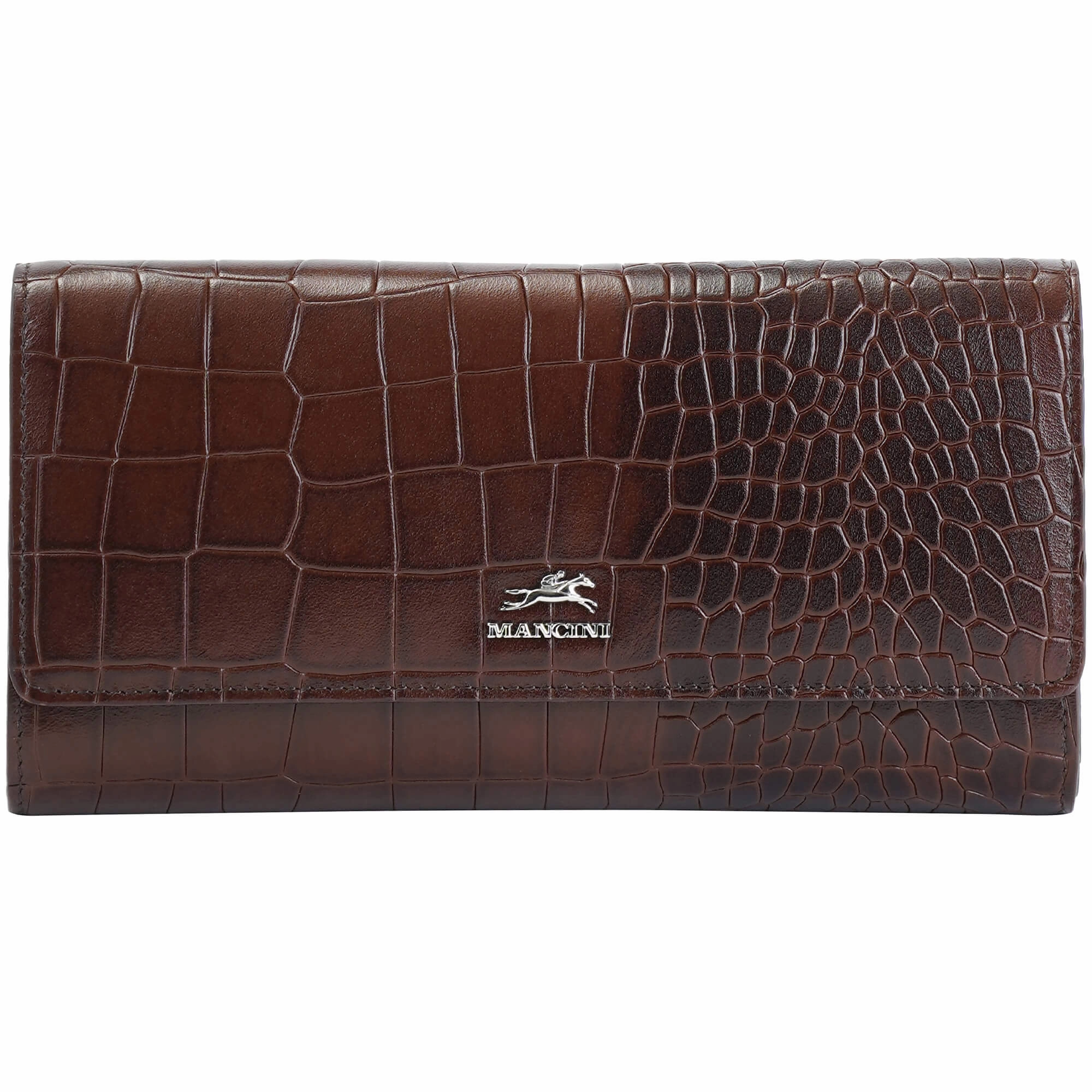 Mancini Croco2 WomenS Quad Fold Wallet With Enhanced Rfid Security Travel Purse Protector Anti-Theft Tote