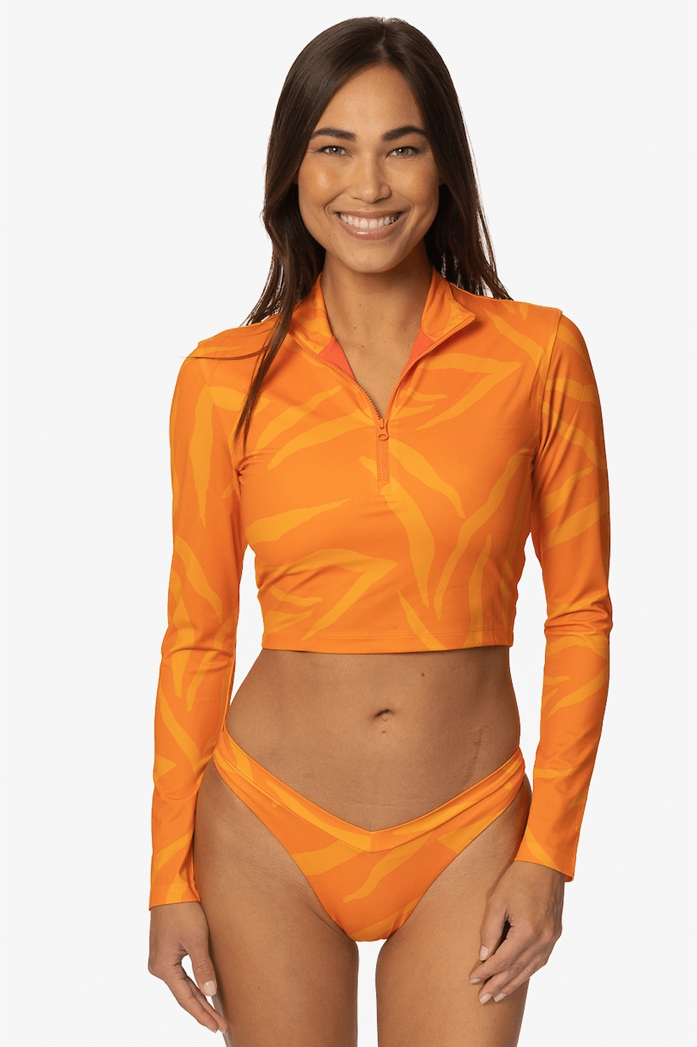 Tofino Long Sleeved Crop 1/4 Zip-up Rashie - Pyramid all types of swimwear, full coverage swimwear for all ages