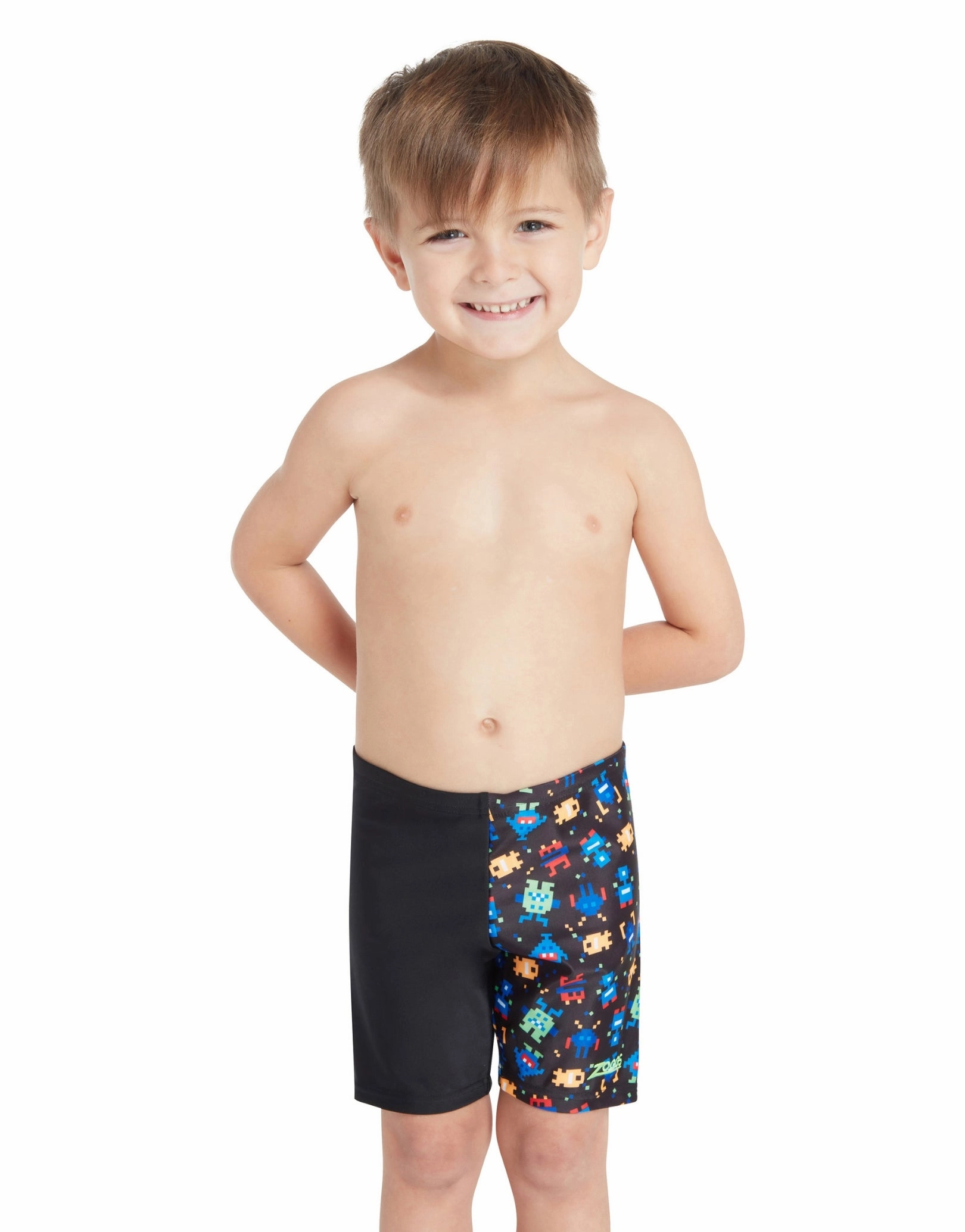 Tots Boys Pixel Monsters Mid Swim Jammer - Black/Multi baby swimwear sets, toddler swimwear with sun protection