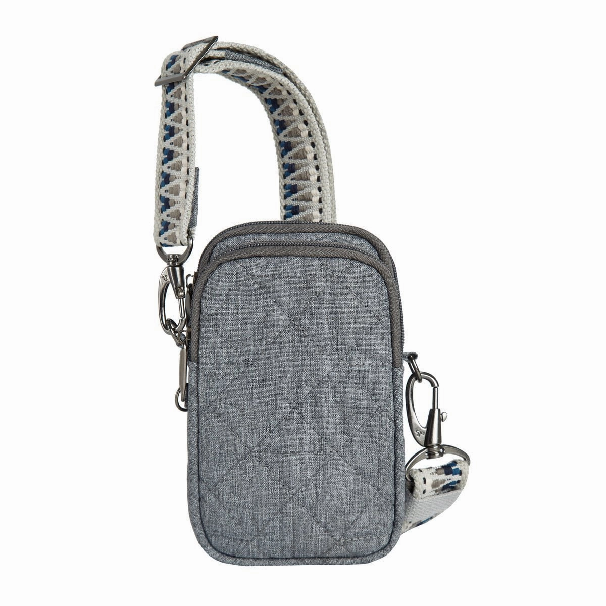 Travel Neck Pouch Travelon Anti-Theft Boho 2 Compartment Phone Crossbody - Geo Gray Heather