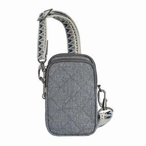 Travel Neck Pouch Travelon Anti-Theft Boho 2 Compartment Phone Crossbody - Geo Gray Heather