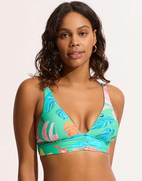 Tropica Longline Tri Bikini Top - Jade full coverage swim tops, cute bikini tops