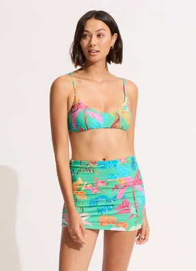 Tropica Ruched Side Pull-on Skirt - Jade modern womens swimwear, one piece swimsuits women