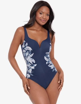 Tropica Toile Temptress Swimsuit - Navy White womens resort swimwear, flattering one-piece swimsuits