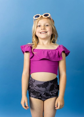 Tropical Night | Mini Mid-Ruffle Bottoms toddler girl swimwear, summer swimwear for girls