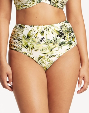 Troppica High Waist Gathered Side Bikini Pant - White adjustable swim bottoms women, flattering bikini bottoms