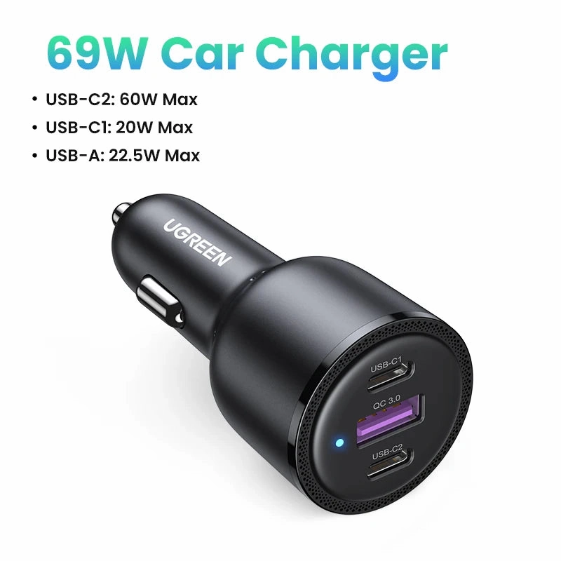 Online Exclusive Deal Ugreen 130W Usb C, Type C Fast Car Charger For Andriod & Iphone