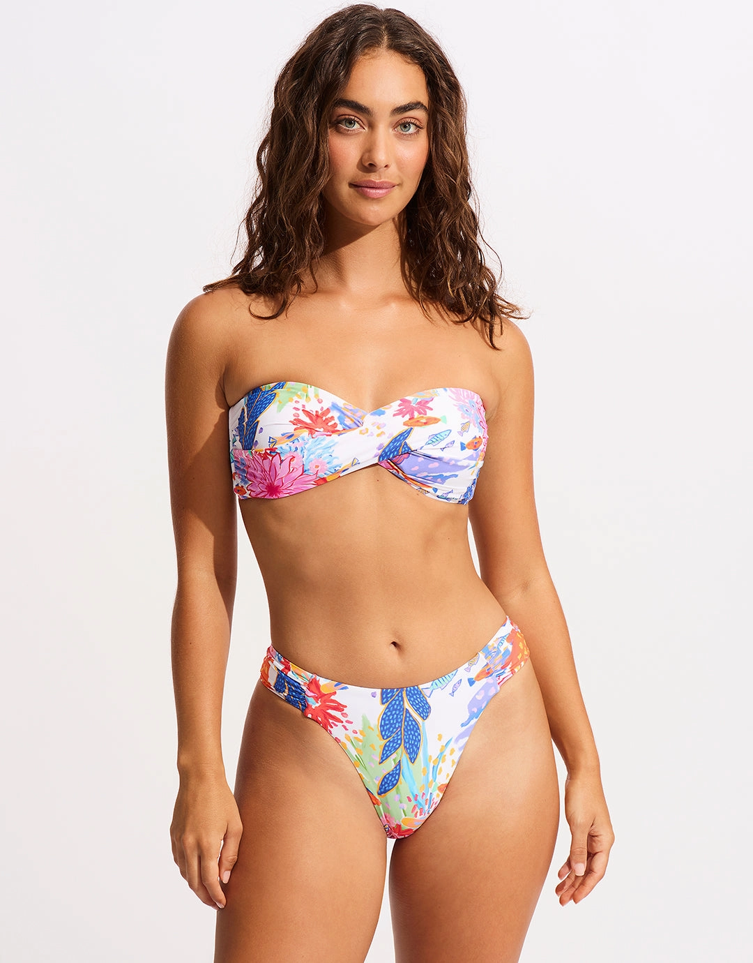 Under the Sea High Leg Ruched Side Bikini Pant - White