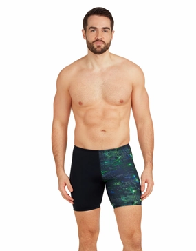Urban Galaxy Print Mid Jammer - Black/Green casual mens swimwear, affordable swimwear for men