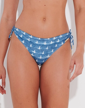 Urban Indigo Loop Side Bikini Pant - Denim White adjustable swim bottoms women, flattering bikini bottoms